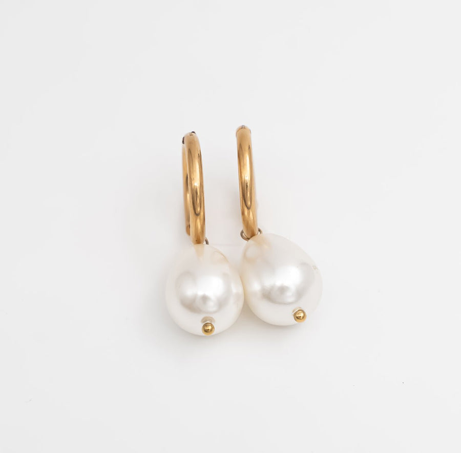 Pearl Drop Mini Hoops - Gold - Ektaraa