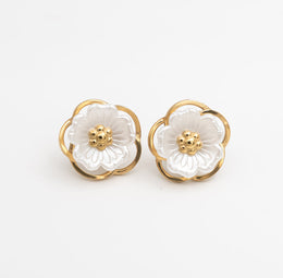 Mother - of - Pearl Bloom Studs - Gold - Ektaraa