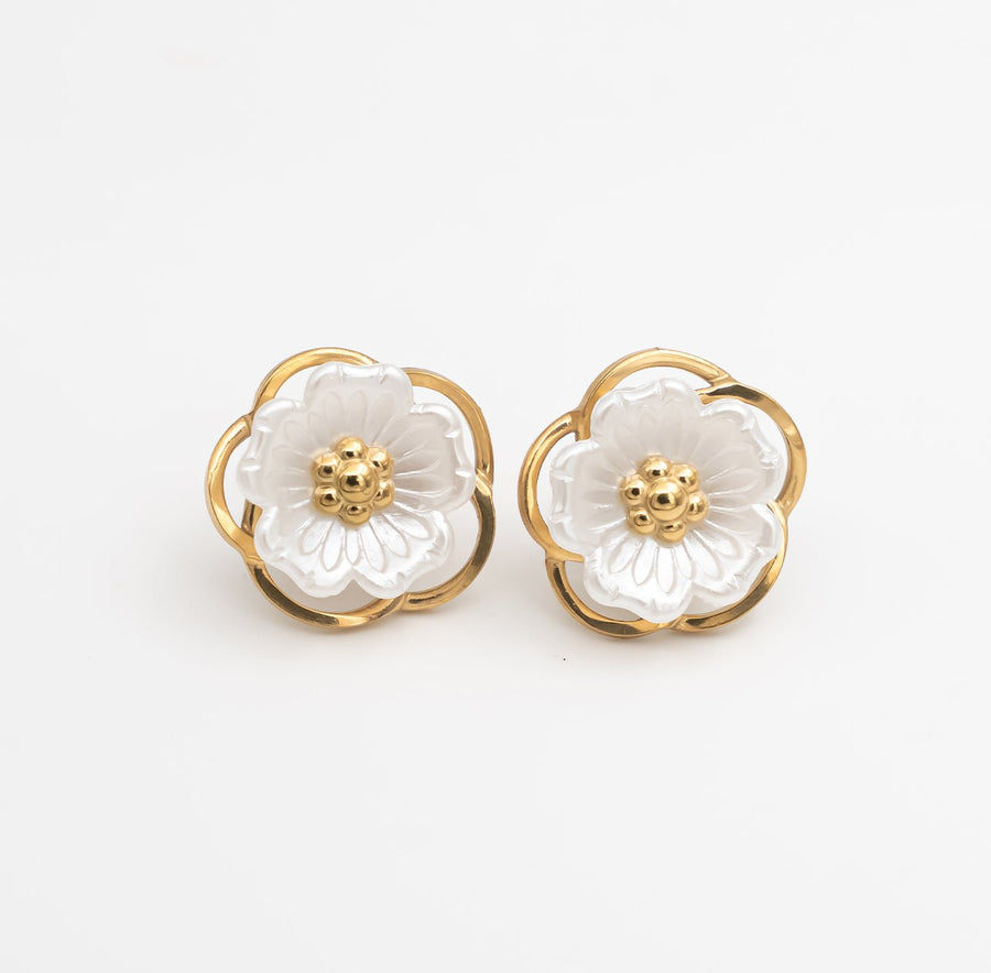 Mother - of - Pearl Bloom Studs - Gold - Ektaraa