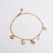 Seashell Link Charm Anklet - Gold - Ektaraa