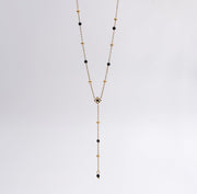Y - Drop Black Bead Necklace - Ektaraa