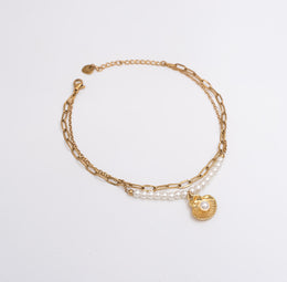Ektaraa | Pearl Shell Layered Anklet - Gold