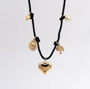 Black Cord Charm Necklace - Ektaraa