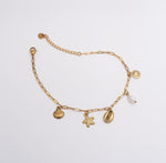 Seashell Link Charm Anklet - Gold - Ektaraa