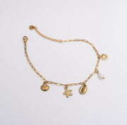 Seashell Link Charm Anklet - Gold - Ektaraa