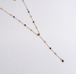 Y - Drop Black Bead Necklace - Ektaraa