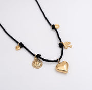 Black Cord Charm Necklace - Ektaraa
