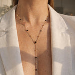 Y-Drop Black Bead Necklace – demi-fine necklace, 18K PVD gold, waterproof | Éktaraa