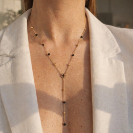 Y-Drop Black Bead Necklace