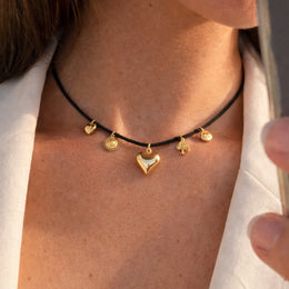 Black Cord Charm Necklace – demi-fine necklace, 18K PVD gold, waterproof | Éktaraa