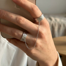 Linked Chain Duo Ring Set  -  Silver – demi-fine ring, 18K PVD gold, waterproof | Éktaraa