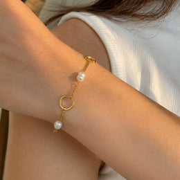 Pearl Link Circle Bracelet - Gold