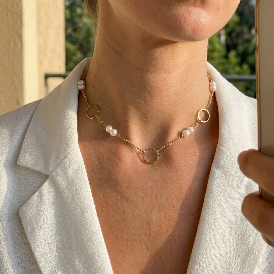 Halo Pearl Chai – 18K PVD Coated | Éktaraa – demi-fine necklace, 18K PVD gold, anti-tarnish | Éktaraa