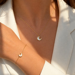 Moon Charm Set - Anti-Tarnish 18K Gold Bracelet & Necklace Combo | Éktaraa