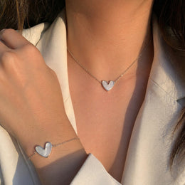 Éclat Lumière Heart Set - Anti-Tarnish Silver Bracelet & Necklace Combo | Éktaraa