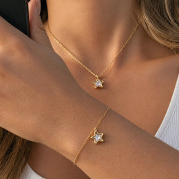 Star Charm Set - Anti-Tarnish 18K Gold Bracelet & Necklace Combo | Éktaraa
