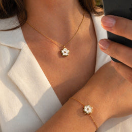 Flower Charm Set - Anti-Tarnish 18K Gold Bracelet & Necklace Combo | Éktaraa