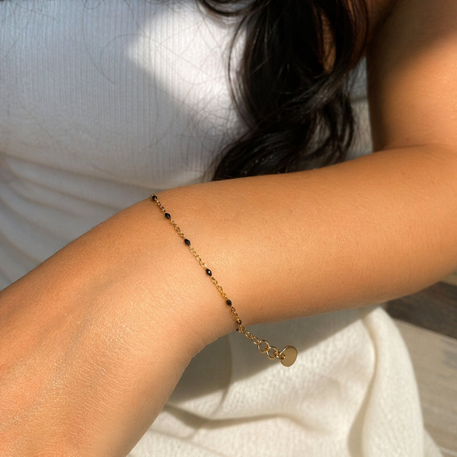 Black Bead Chain | Éktaraa – demi-fine bracelet, 18K PVD gold, anti-tarnish | Éktaraa