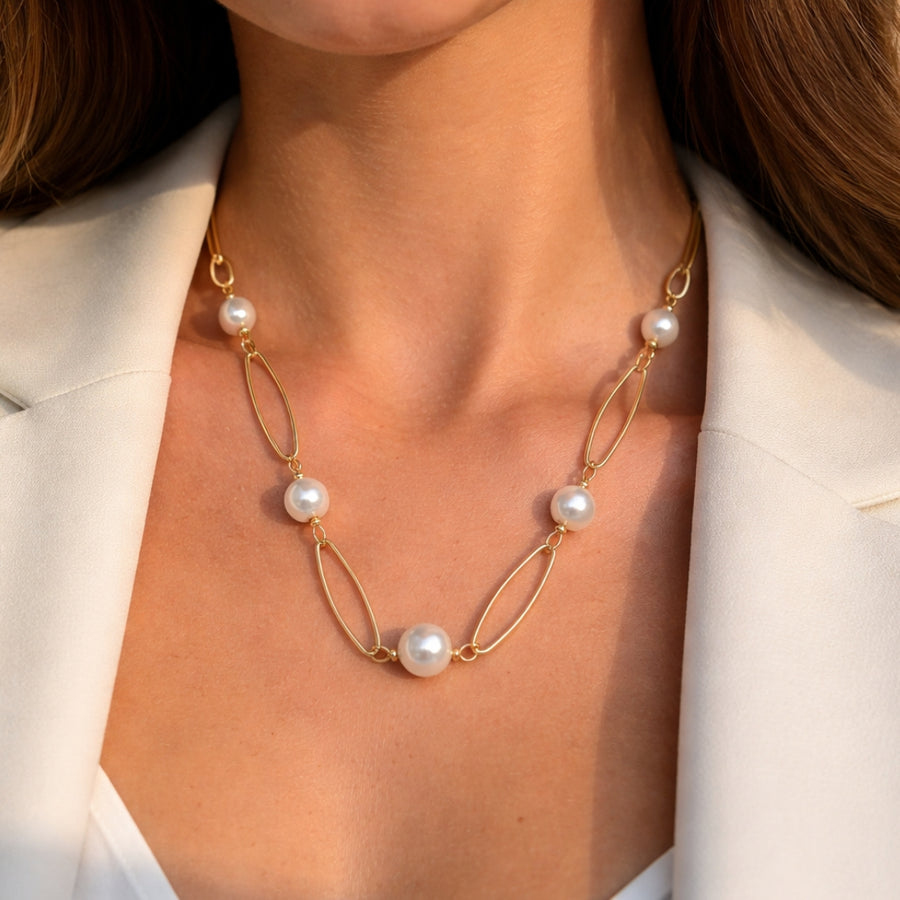 Marquise Pearl | Éktaraa – demi-fine necklace, 18K PVD gold, anti-tarnish | Éktaraa