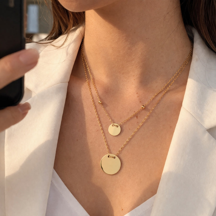 Twin Medallion – 18K PVD Coated | Éktaraa – demi-fine necklace, 18K PVD gold, anti-tarnish | Éktaraa