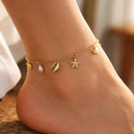 Seashell Link Charm Anklet - Gold – demi-fine anklet, 18K PVD gold, waterproof | Éktaraa
