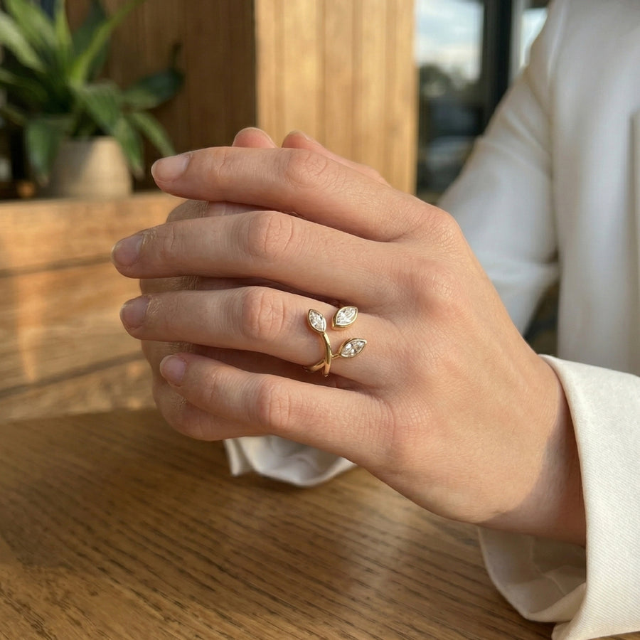 Marquise Twin Open Ring - Gold – demi-fine ring, 18K PVD gold, waterproof | Éktaraa