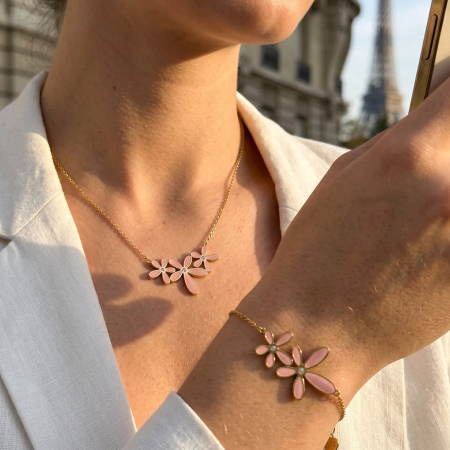 The Pink Bloom Set - Anti-Tarnish 18K Gold Jewelry Set | Éktaraa – demi-fine jewellery, 18K PVD gold, waterproof | Éktaraa