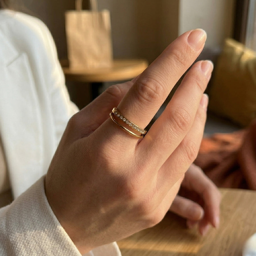 Pavé Edge Cuff Ring - Gold – demi-fine ring, 18K PVD gold, waterproof | Éktaraa