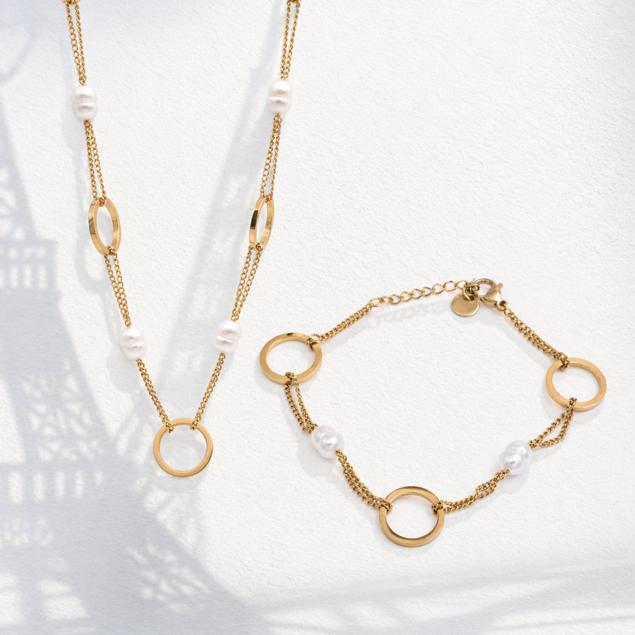 The Pearl Duo - Anti-Tarnish Pearl Jewelry Set | Éktaraa – demi-fine jewellery, 18K PVD gold, waterproof | Éktaraa